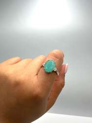 ?Vintage Gold Plated 925 Sterling Silver Ring with Large Aqua Green Oval Stone