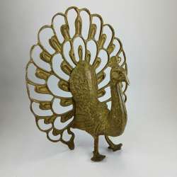 Vintage Heavy Brass Peacock Sculpture Ornate Openwork Tail Decorative Collectibl