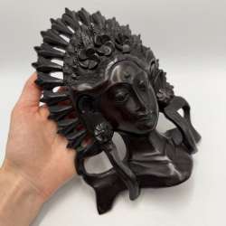 Vintage Indonesian Ebony Wood Dancer Wall Mask Hand Carved Tribal Art 21cm
