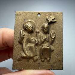 Vintage Bronze Christian Icon Religious Plaque Mini Wall Icon Biblical Scene