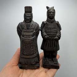 Vintage Pair Chinese Terracotta Army Warrior Figurines Ceramic Soldiers Decor