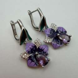 925 Sterling Silver Purple Floral Crystal Earrings Elegant Gift for Women