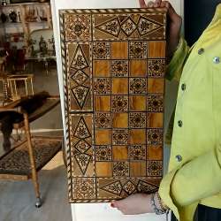 Antique Inlaid Backgammon/Chess Wooden Box Handcrafted Middle Eastern Marquetry
