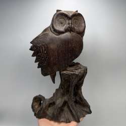 Vintage Hand Carved Wooden Owl Figurine Folk Art Wisdom Statue Home Decor 27cm