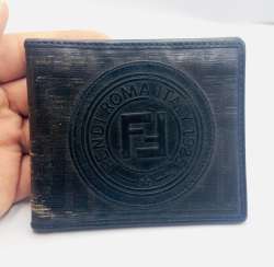 Fendi Roma Stamp Logo Black Leather BiFold Wallet Fendi Italy Vintage Wallet