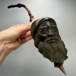 Antique Hand Carved Smoking Pipe Bearded Man Turban Bakelite Rare 34cm