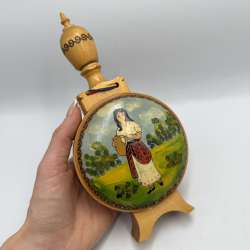 Vintage Ukrainian Wooden Kumanets Hand Painted Folk Art Decanter Carpathians