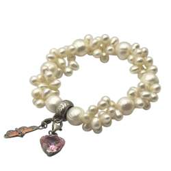 Thomas Sabo Pearl Cluster Bracelet Sterling Silver Butterfly Heart Charms 7.5 Pr
