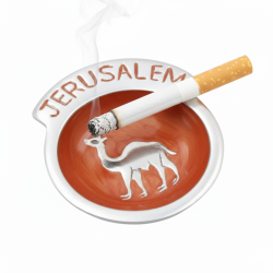 Vintage Jerusalem Souvenir Ashtray/Dish Metal & Orange Enamel Camel Motif Gift