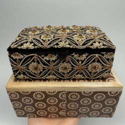 Vintage Indian Velvet Jewelry Box Gold Beaded Embroidery 1960s Handmade India