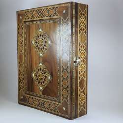Vintage Large Syrian Damascene Wooden Inlaid Box Handcrafted Marquetry Velvet