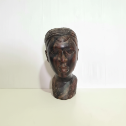 Vintage African Wood Carving Bust Sculpture Tribal Ethnic Art Hand-Carved Figure