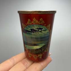 Vintage Soviet 875 Silver Enamel Shot Glass Palekh Style Tallinn Marked 1950s