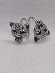 Leopard Head Crystal Ring – Adjustable Silver Tone Statement Animal Ring