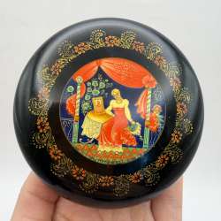 Vintage Russian Mstera Lacquer Box Hand Painted Miniature Jewelry Box Signed