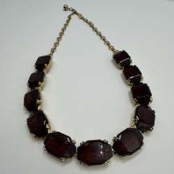 Vintage Art Deco Garnet Glass Riviera Necklace Gold Tone Adjustable Chain