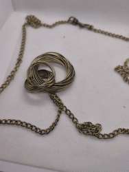 Vintage Brass Statement Necklace – Abstract Spiral Pendant – Gold Tone Chain