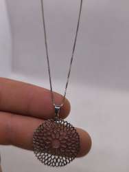 Italian 925 Sterling Silver Necklace – Filigree Flower Pendant – Elegant Vintage