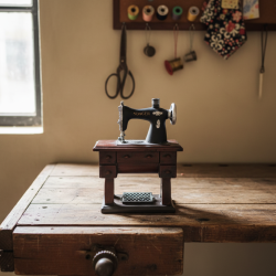 Vintage Style Miniature Sewing Machine Figurine Wooden Table Resin Craft Decor Gift