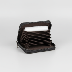 Black Leather Zipper Card Holder Wallet Compact Accordion Credit Card ID Organizer Slim Case Unisex