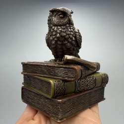 Owl on Books Jewelry Box Vintage Italian Polystone Trinket Case Home Decor Gift