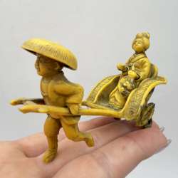 Vintage Japanese Rickshaw Miniature Plastic Figurine Geisha Souvenir Asian Decor