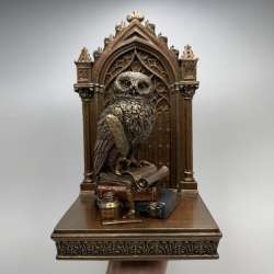 Wise Owl Gothic Tabletop Statue Bronze Finish Polystone Home Decor Shelf Figure