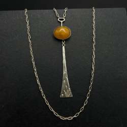 Vintage Soviet 875 Silver Baltic Amber Necklace Chain Pendant Lithuania Marked