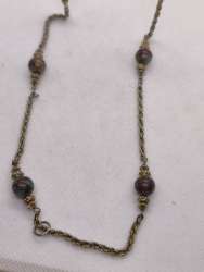 Vintage Long Brass Necklace Boho Style Multicolor Beads Layered Chain