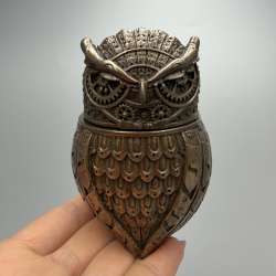 Owl Trinket Box Bronze Finish Polystone Jewelry Box Gift Home Decor Collectible