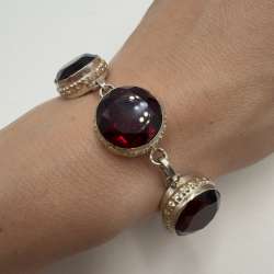 Vintage Sterling Silver 925 Red Stone Bracelet Women’s Statement Jewelry Marked