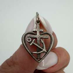 Vintage Soviet 925 Silver Pendant Heart Cross Anchor Faith Hope Love CCCP Russia
