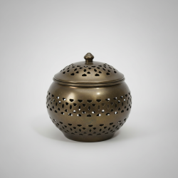 Vintage Brass Moroccan Style Incense Burner Potpourri Holder Ornate Pierced Lidded Bowl