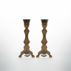 Vintage Gothic Style Metal Candlestick Holders Pair Black Bronze Ornate Scrollwork Halloween Decor
