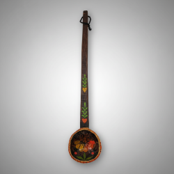 Vintage Hand Painted Wooden Ladle Folk Art Floral Design Long Handle Rustic Kitchen Wall Decor