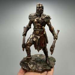 Viking Warrior Statue Bronze Finish Norse Figurine Two Axes Gift Box Decor Italy