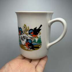 Vintage USSR Porcelain Mug Kyiv EKHZ 250ml Bird Music Design Soviet Cup Rare