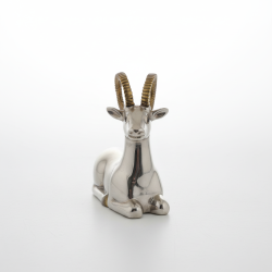 Vintage Silver Plated Gazelle Antelope Figurine Brass Horns Reclining Animal Decor