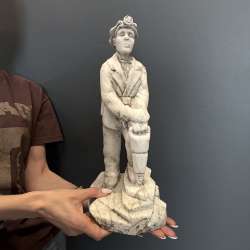 Massive Vintage Hand Carved Miner Statue Natural Marble Stone Figure Decor 4.4kg