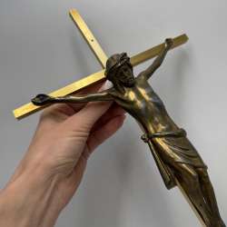 Vintage Brass Tone Jesus Crucifix Wall Cross Catholic Christian Religious Decor