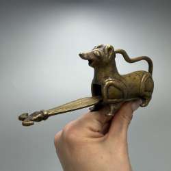 Antique Bronze Dog Shaped Padlock with Key Figural Animal Lock Functional DecorA