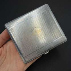 Vintage Guilloche Cigarette Case Silver Tone Metal Art Deco Style Cartouche Case