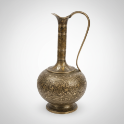 Vintage Hand Etched Bronze Silver Tone Ewer Jug Vase Ornate Floral Design Home D