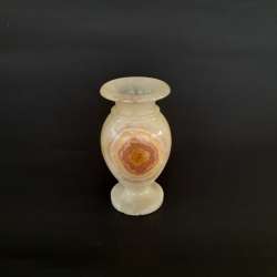 Vintage Onyx Marble Small For Flower Vase Pink Veins Decorative Heavy Stone Art
