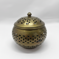 Vintage Brass Incense Burner Lidded Moroccan Style Potpourri Holder Mashrabiya D