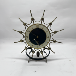 Vintage Mid-Century Modern Sunburst Brass Mantel Clock 1950s 1960s Mechanical