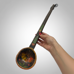 Vintage Hand-Painted Wooden Spoon Folk Art Long Handle Floral Butterfly Decor Co