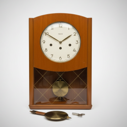 Vintage Mid-Century Pendulum Chime Clock - German Design Wood Mantel Desk Clock
