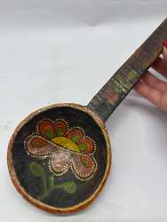 Handmade Coconut Shell Serving Spoon Ladle w/ Wood Handle | Hand-Painted Floral
