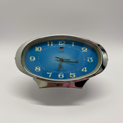Vintage Oval Mechanical Alarm Clock | Retro Wind-Up Table Clock | Chrome Frame